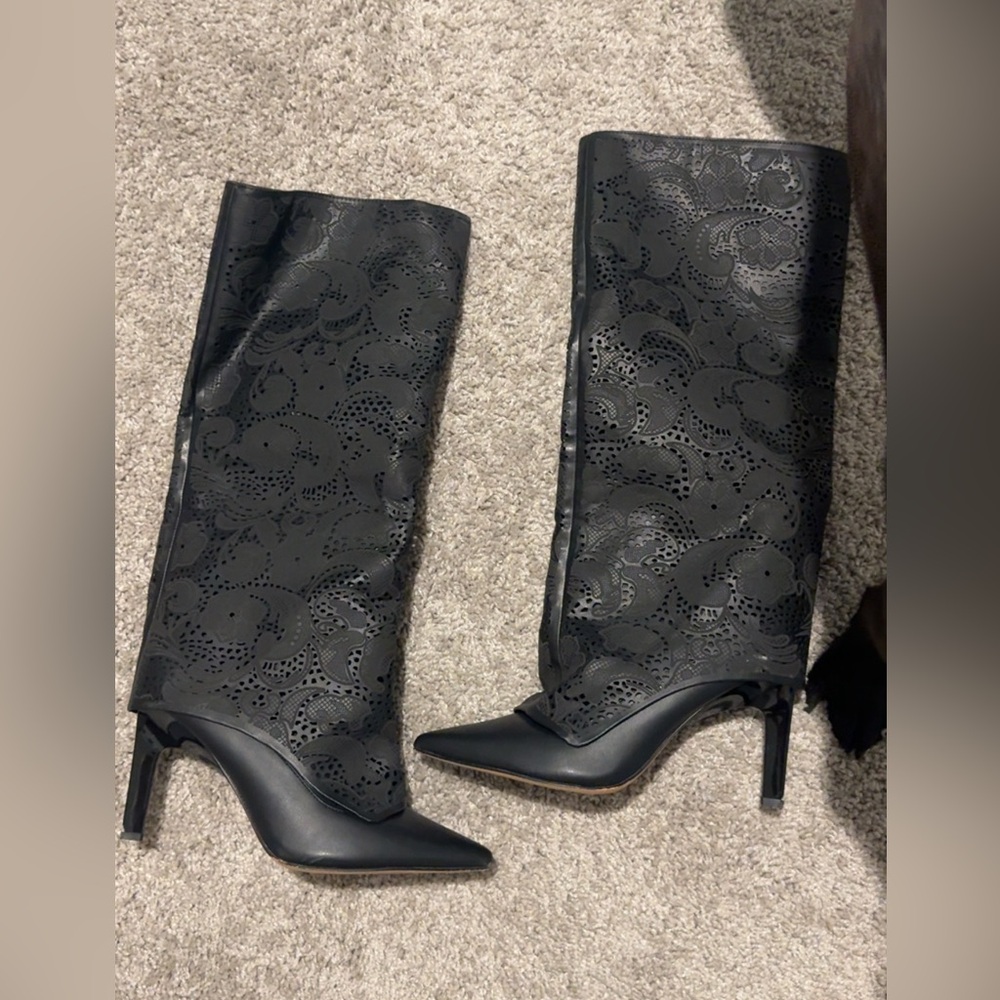 Jessica Simpson Elegant Black Lace Knee-High Boots